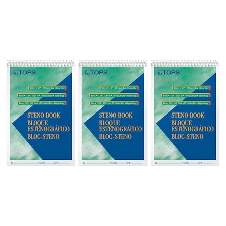 Tops Steno Books, 6in. x 9in., Gregg Rule, 80 Sheets, 3PK 8020